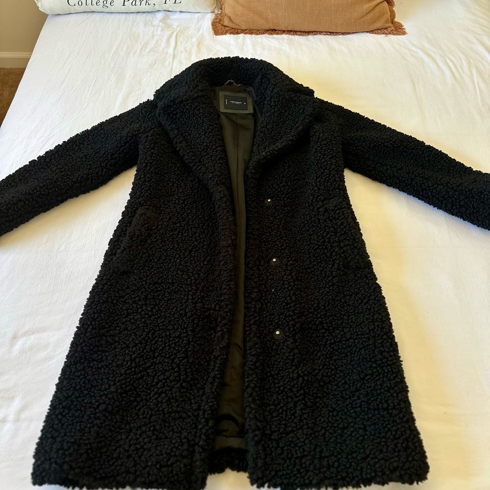 Lucky Brand Longline Teddy Coat in Black–Worn Once